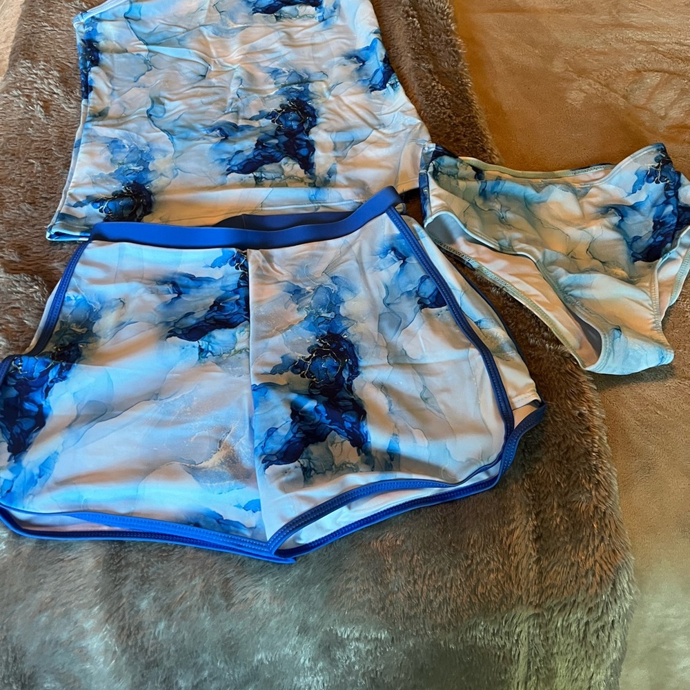 NWOT Uideazone Girls 3 piece Bathing Suits Summer UPF 50 Size 15 Years Old